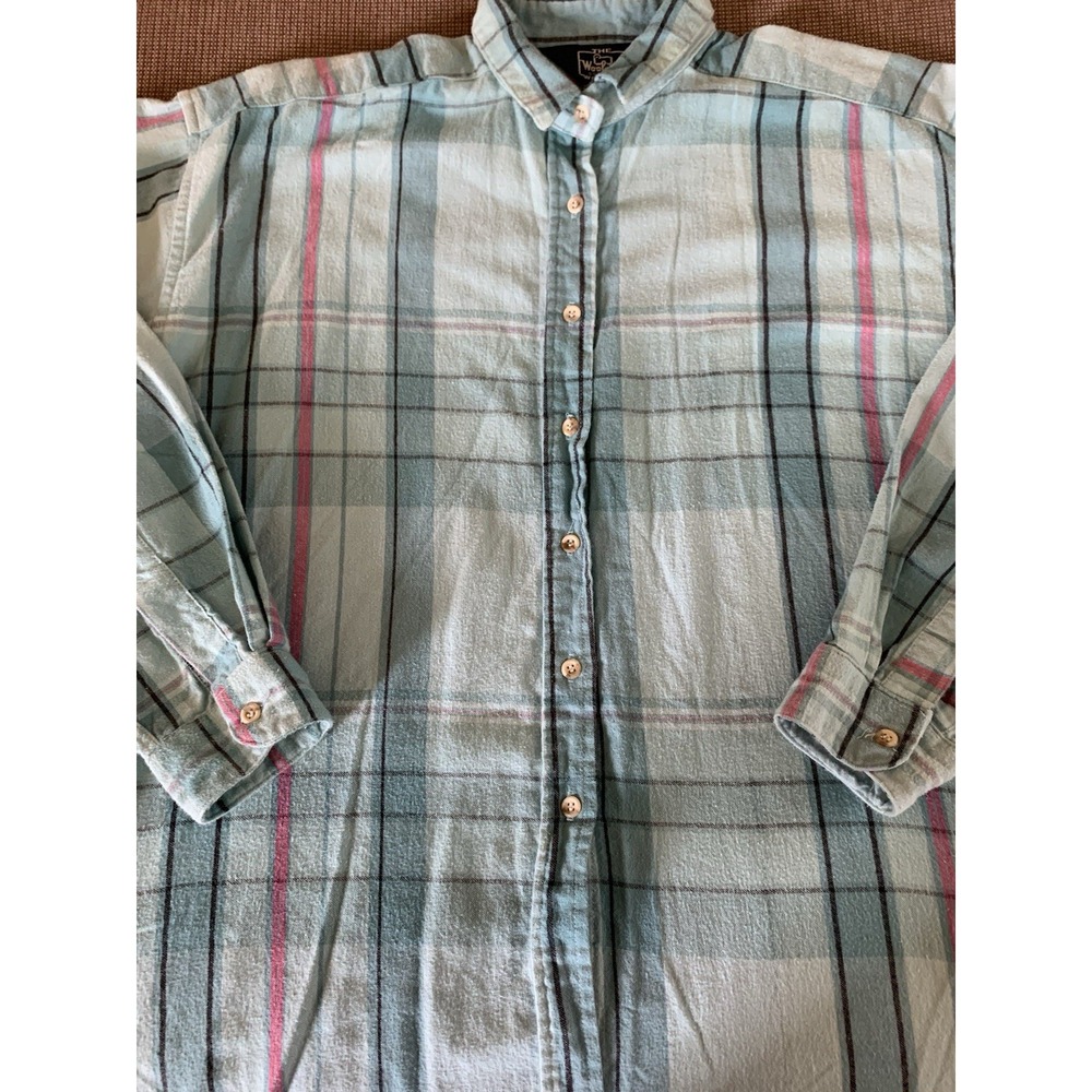Women's Sz 14 Vintage Woolrich Blue Window Payne Flannel Button Down Long Sleeve